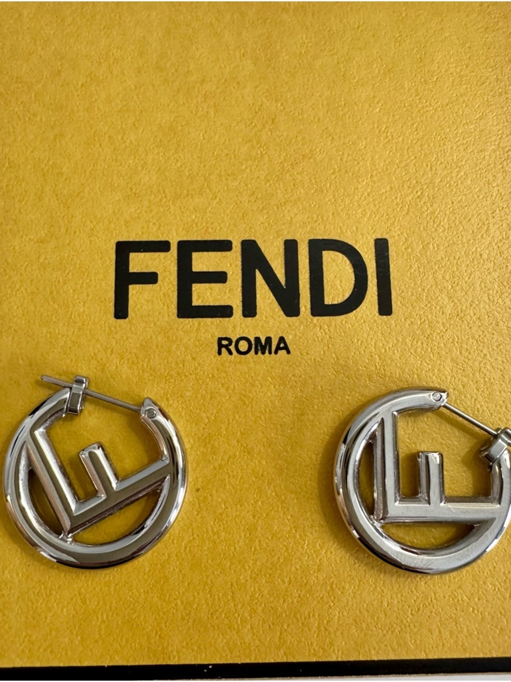 Fendi Silver-Tone FF Logo Hoop Earring
